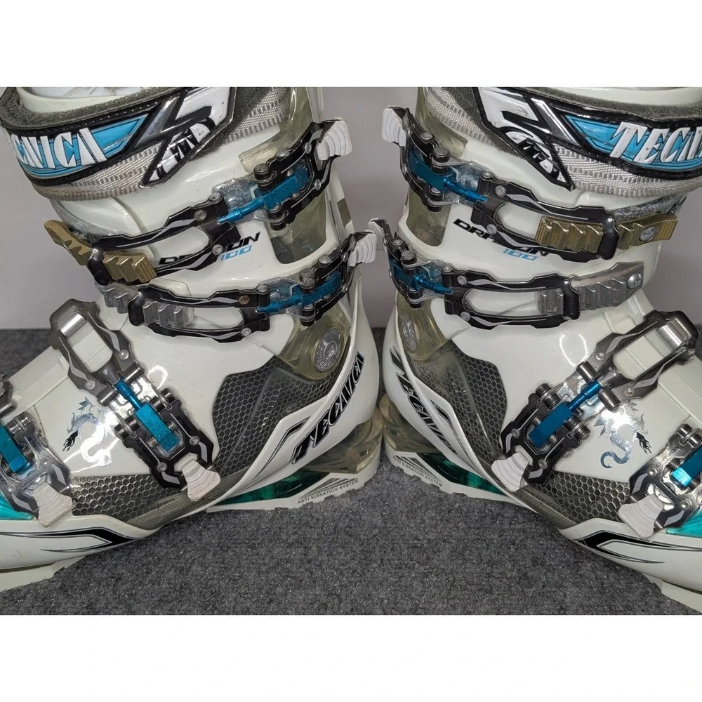 Tecnica Dragon 100 Ski Boots Women's 6.5 (23.5 275mm) White Teal Anti Vibration‎